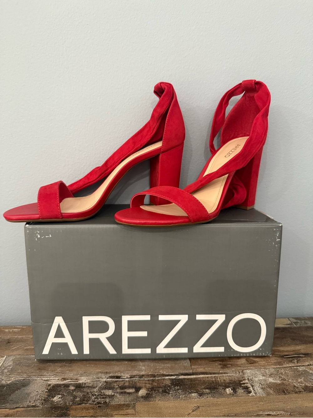 Red Suede Block Heel Sandals